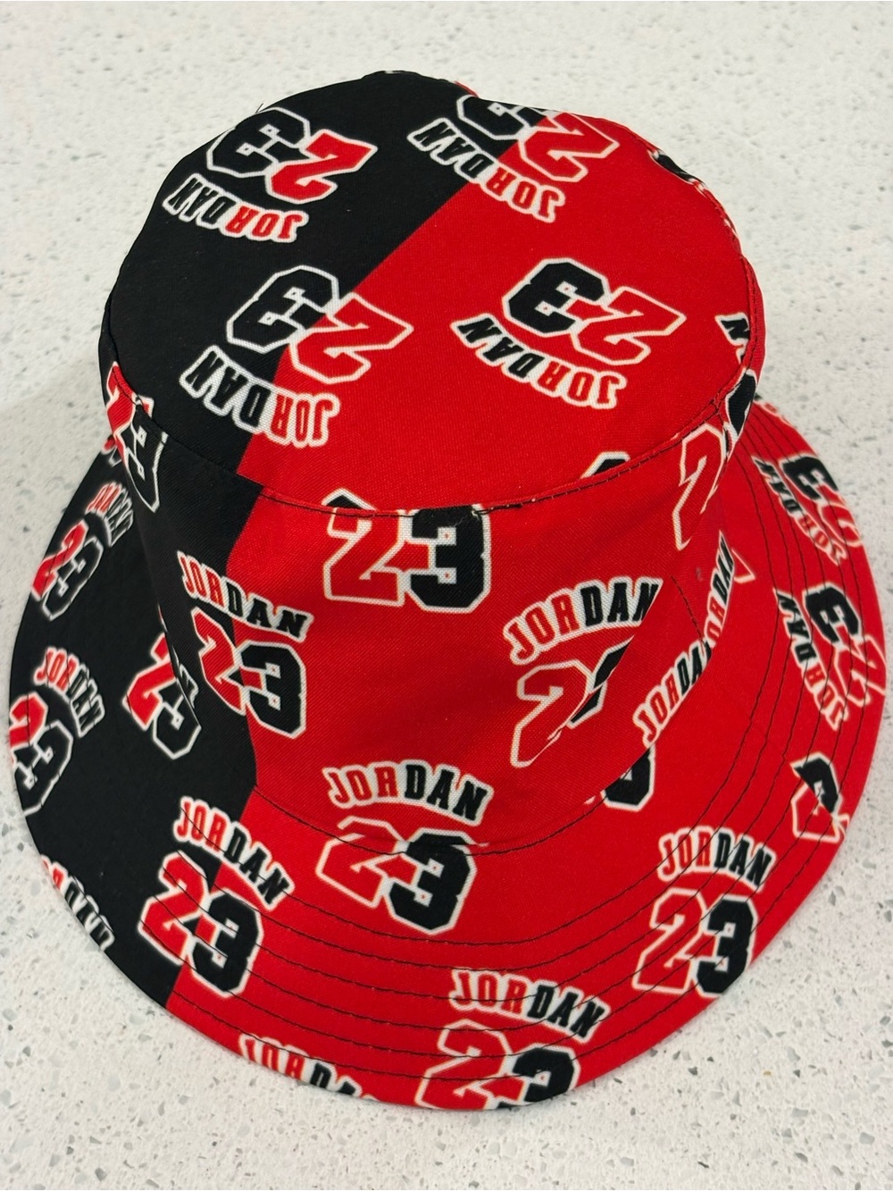 Brand New Jordan Icons Split Red Black All-Over Print Bucket Hat OSFM